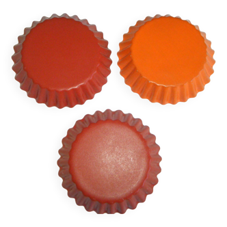 3 small orange vintage tartlet molds