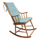 Mid century wooden rocking chair with blue upholstery  1960s