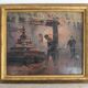 Oil on hardboard "Two workers at the press" post-impressionist painting