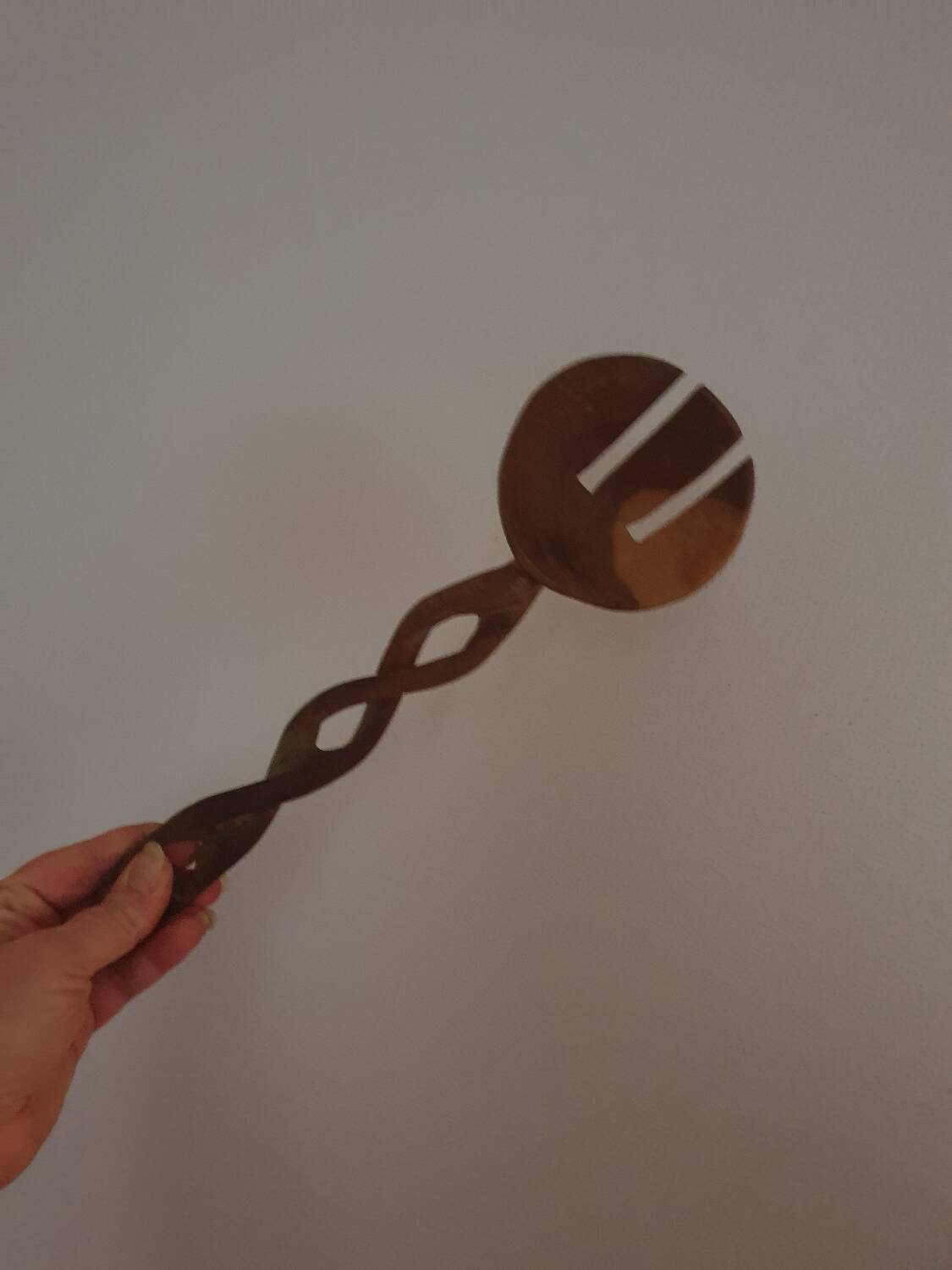 Twisted wooden spoon carved hands vintage folk art