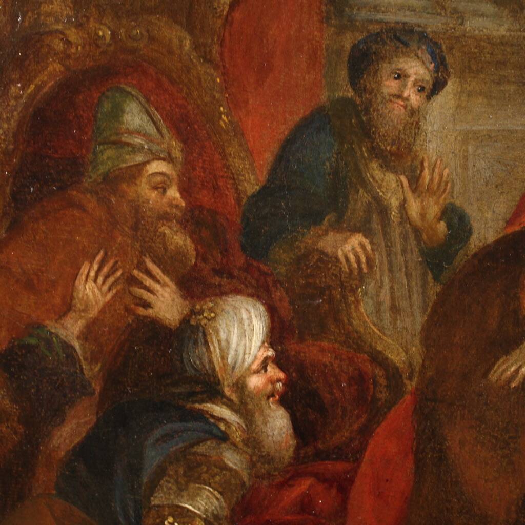 Antique painting from the 18th century, Esther fainting before Ahasuerus