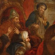 Antique painting from the 18th century, Esther fainting before Ahasuerus