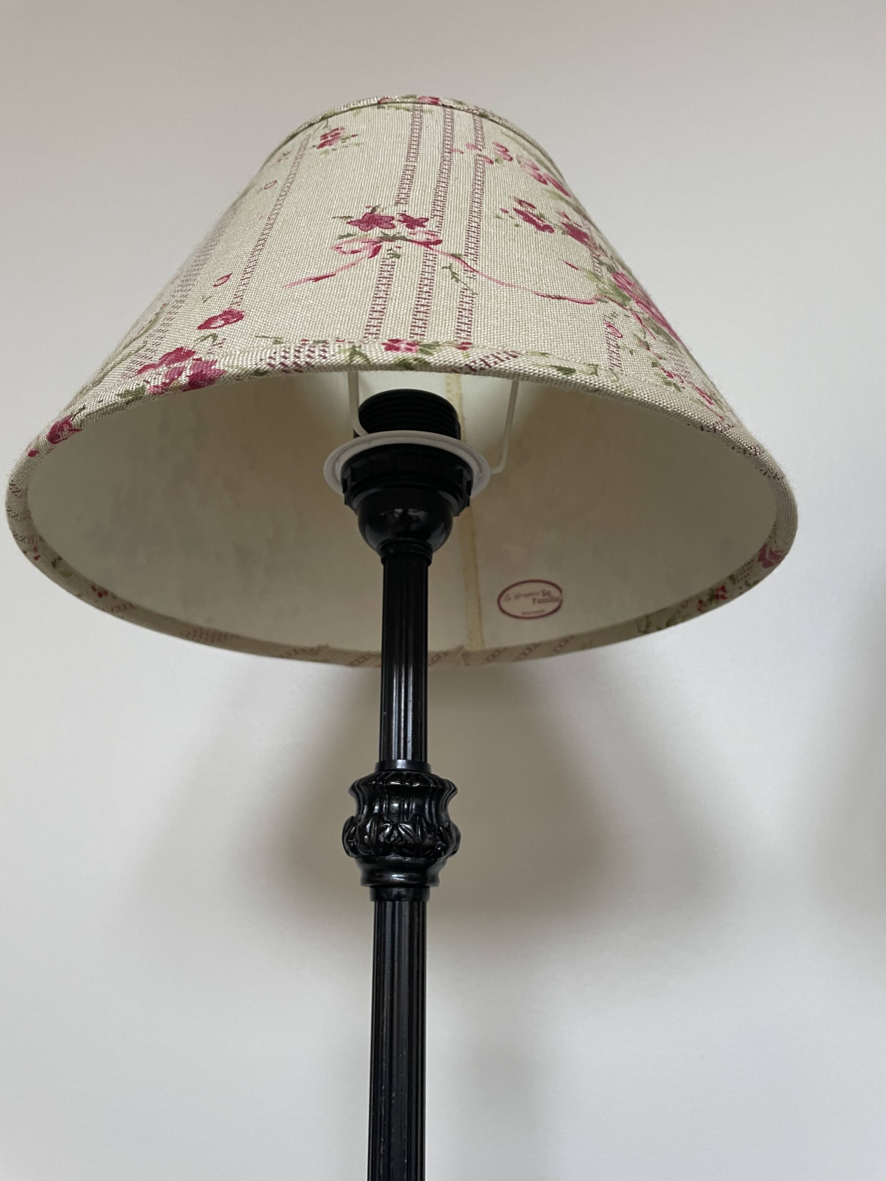 Pair of metal table lamps and shabby chic lampshade