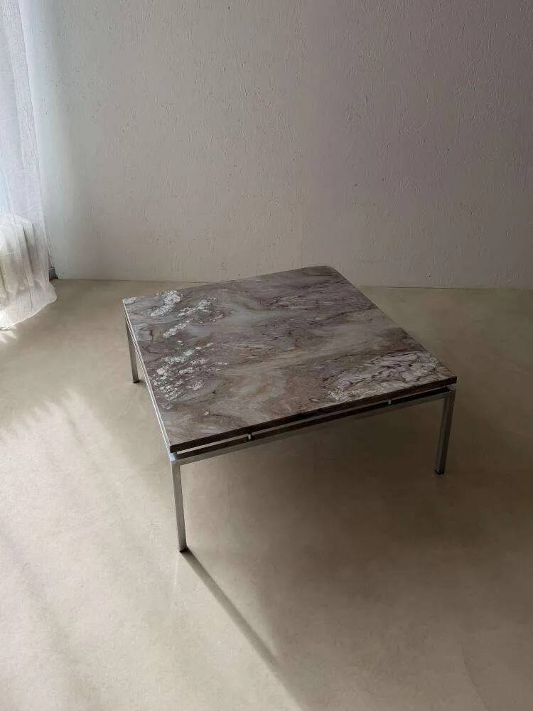 Mid-century coffee table natural stone chrome 1960s Netherlands