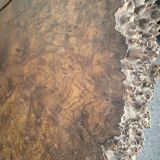 Brutalist coffee table in solid elm burl 108 cm diameter