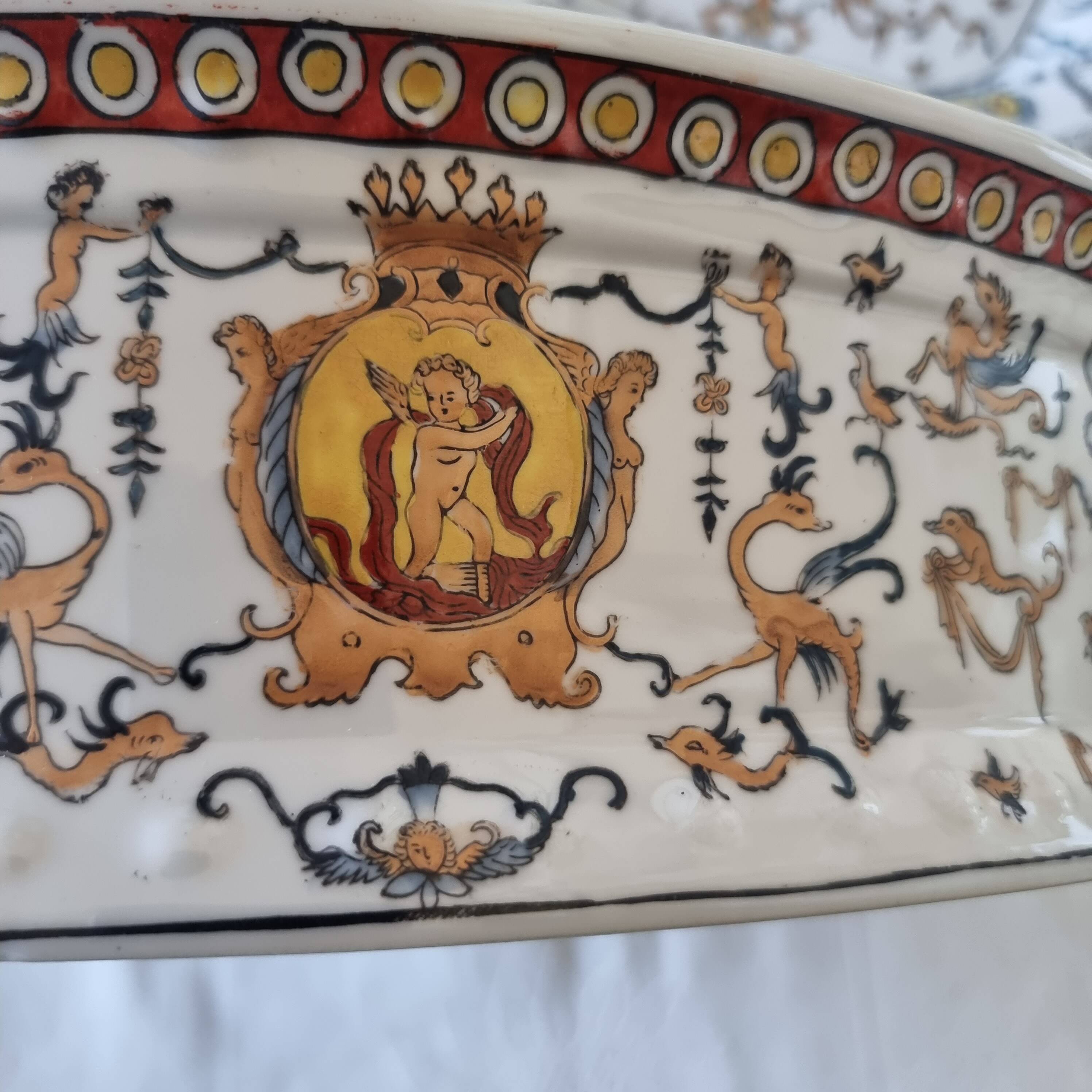 Hand-painted Toussi Court plate or tray and planter set