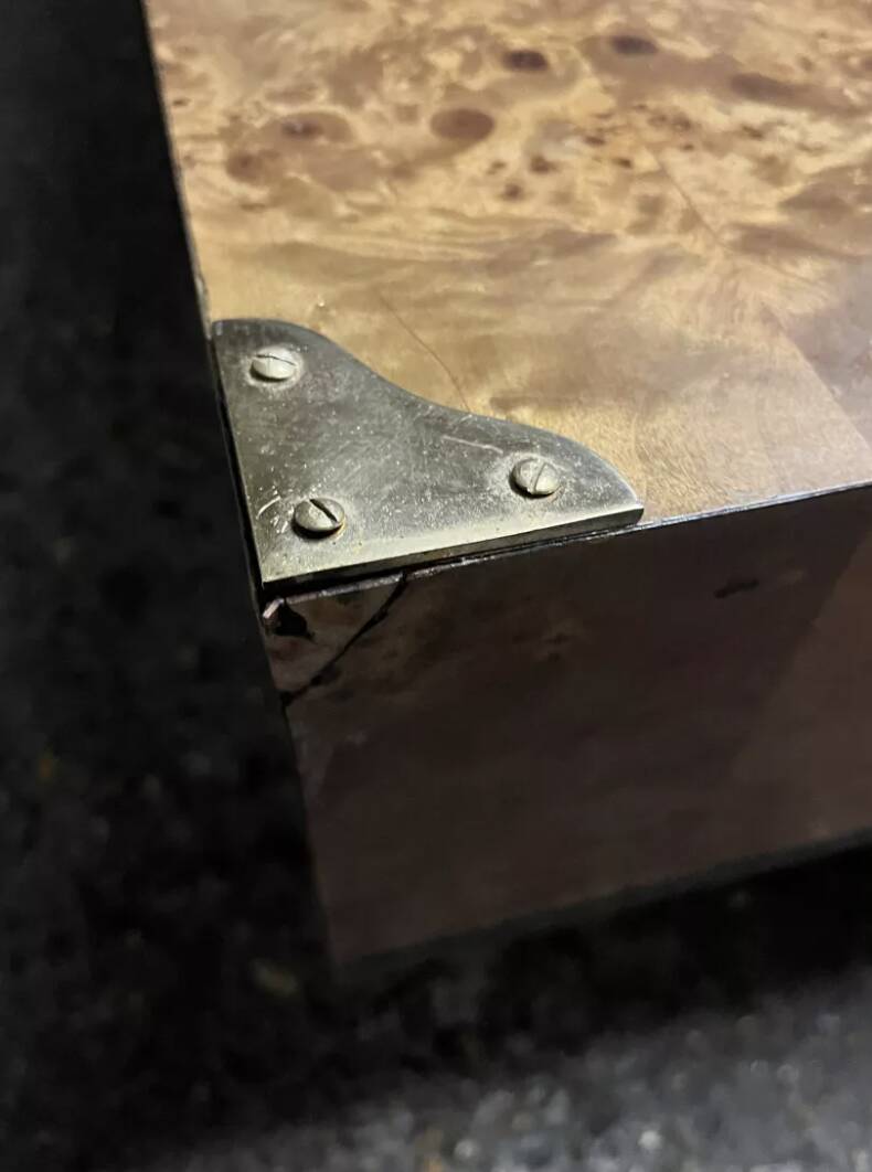 Elm burl coffee table with integrated drawers, Roche Bobois 1970