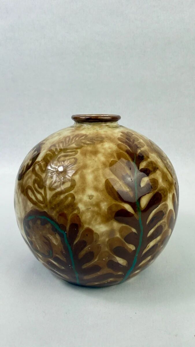 Camille Tharaud, round vase model Fougères, Limoges, Art Deco circa 1930