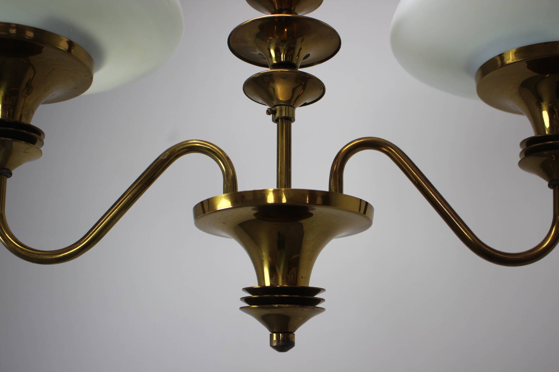 Mid-Century Brass Chandelier from Jablonec Glassworks, 1970s, Czechoslovak
