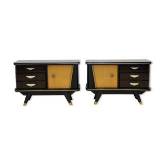Pair of characteristic dutch wooden nightstands, 1950s
