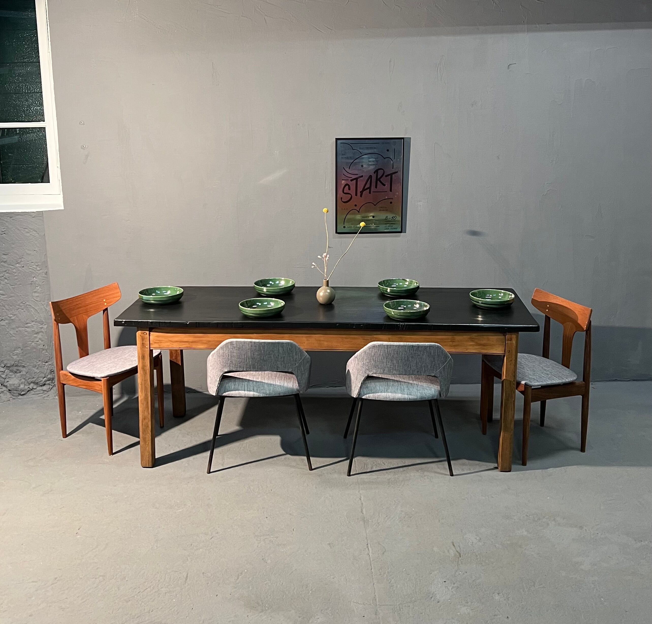 Farmhouse table, black top