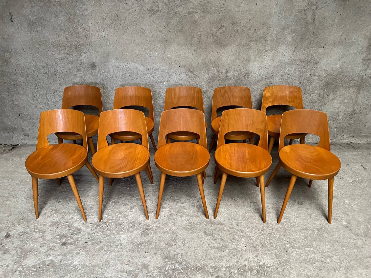 Series of 10 Baumann Mondor model chairs, bistro 1960