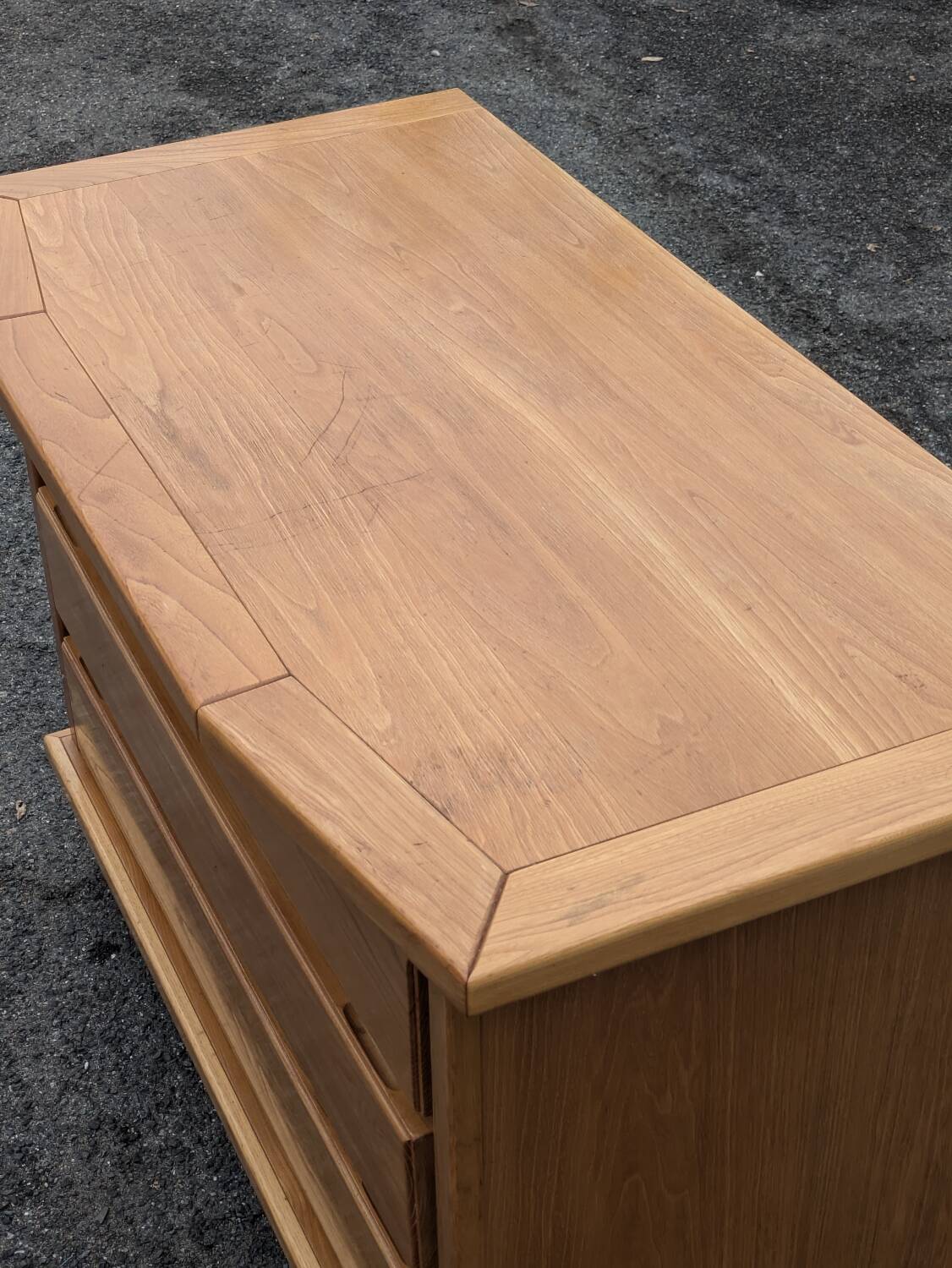 Brutalist chest of drawers in vintage elm 1980