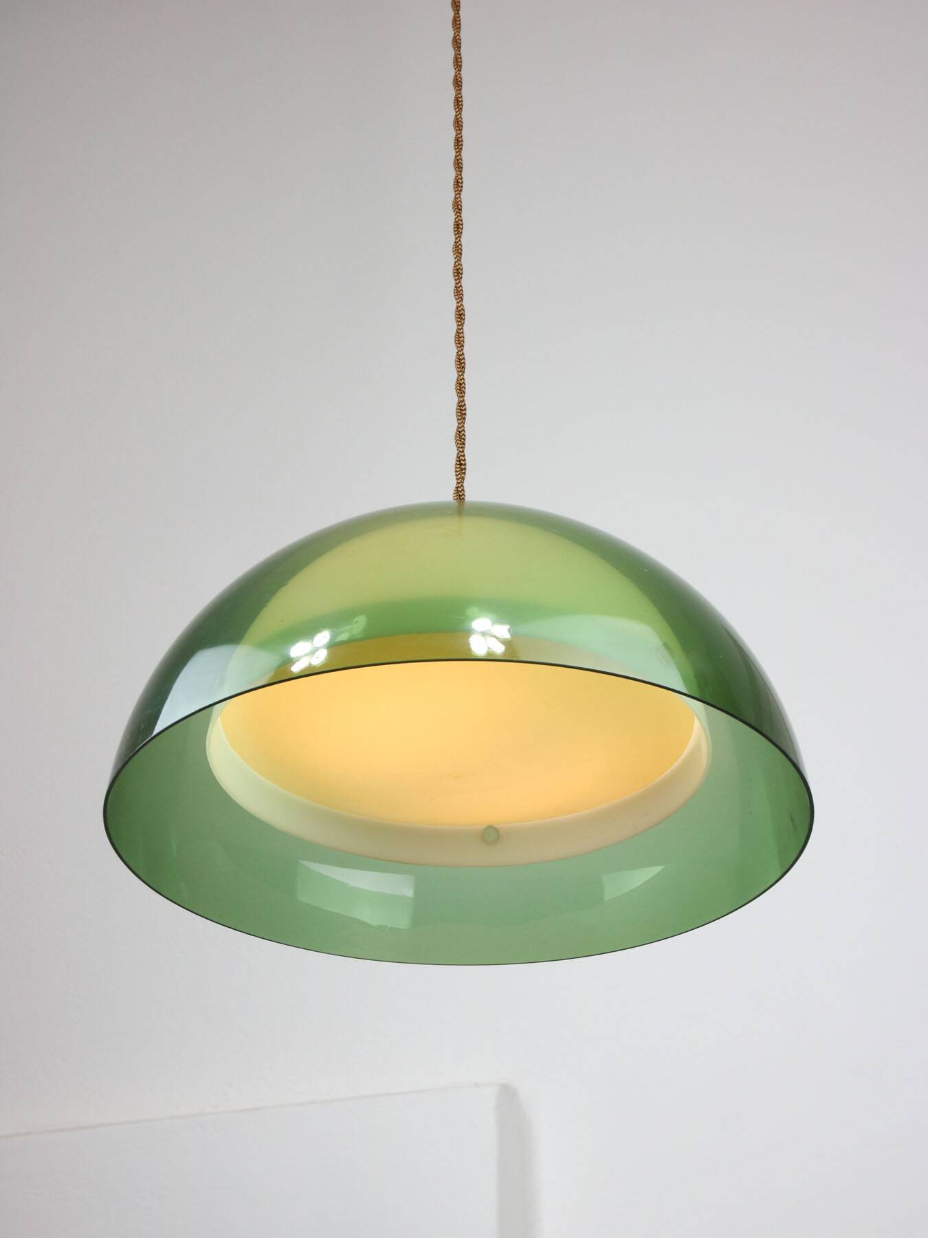 Italian space-age plexiglass green pendant lamp, 70s