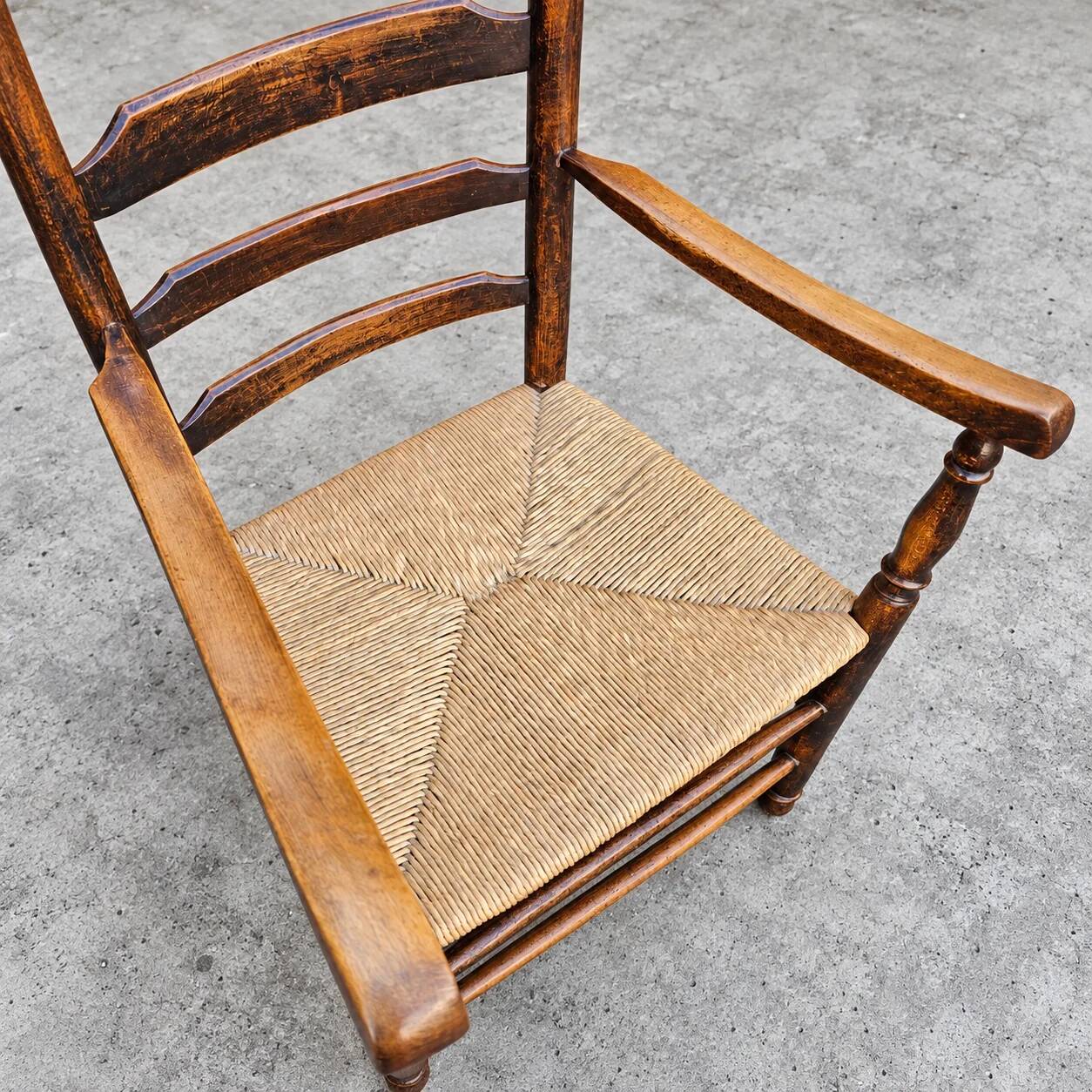Early 20th century handcrafted and carved highback / ladder back chairs /