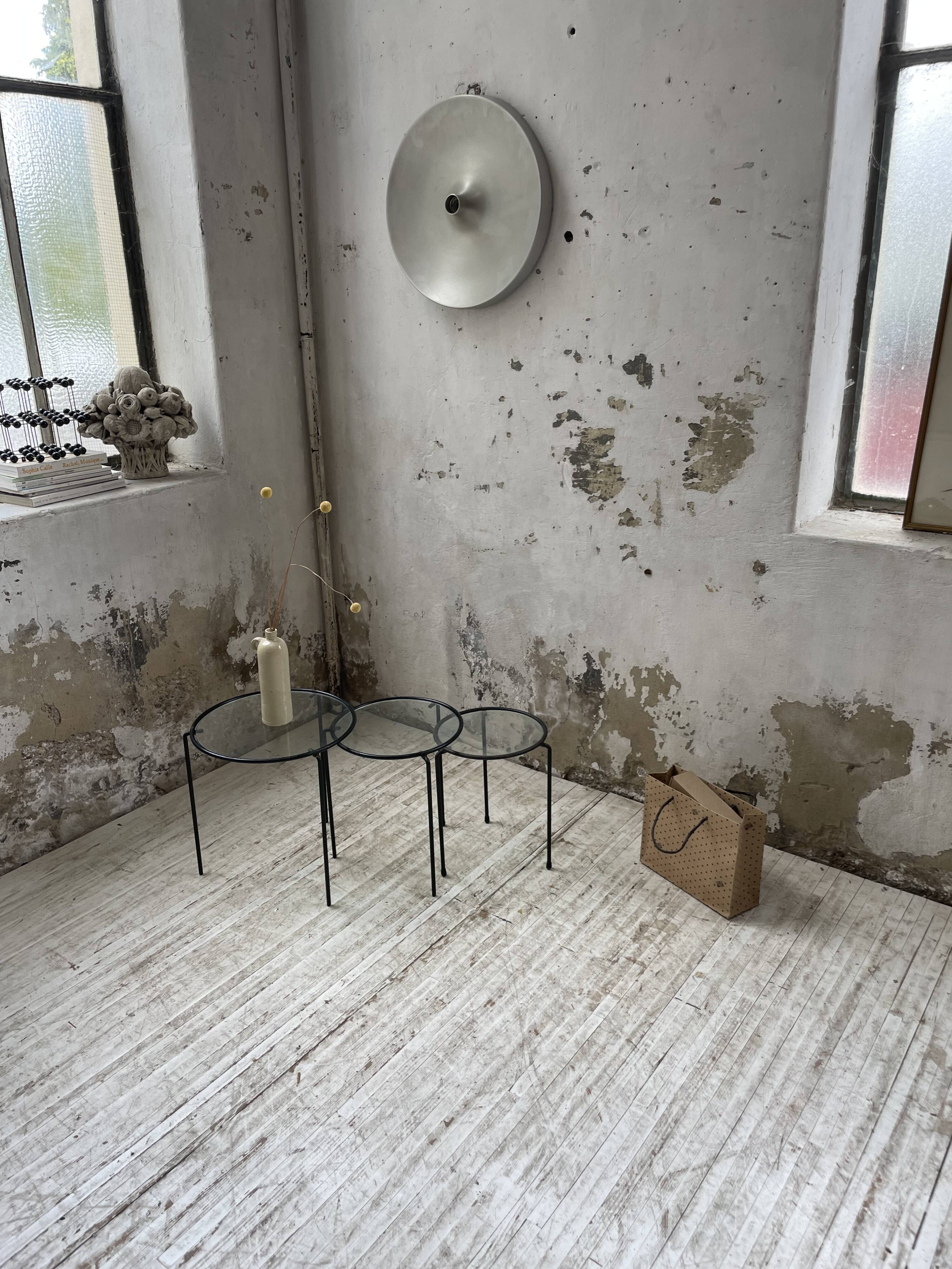 50s metal and glass nesting coffee tables