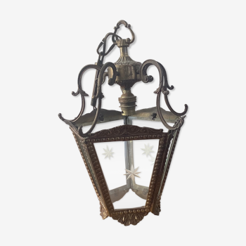 Bronze and chiseled glass hanging lamp