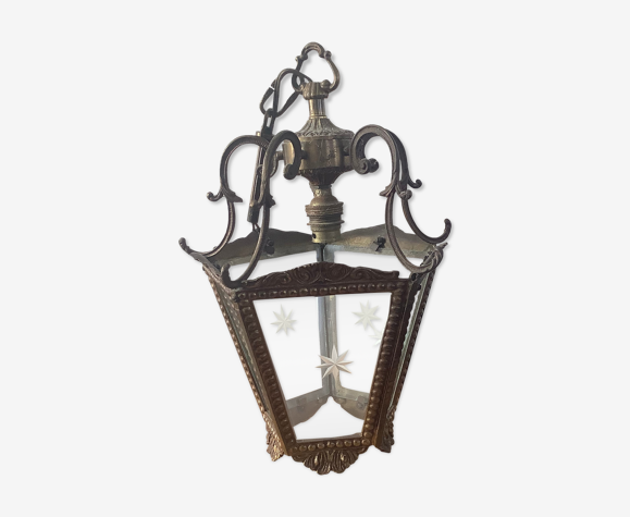 Suspension bronze et verre ciselée