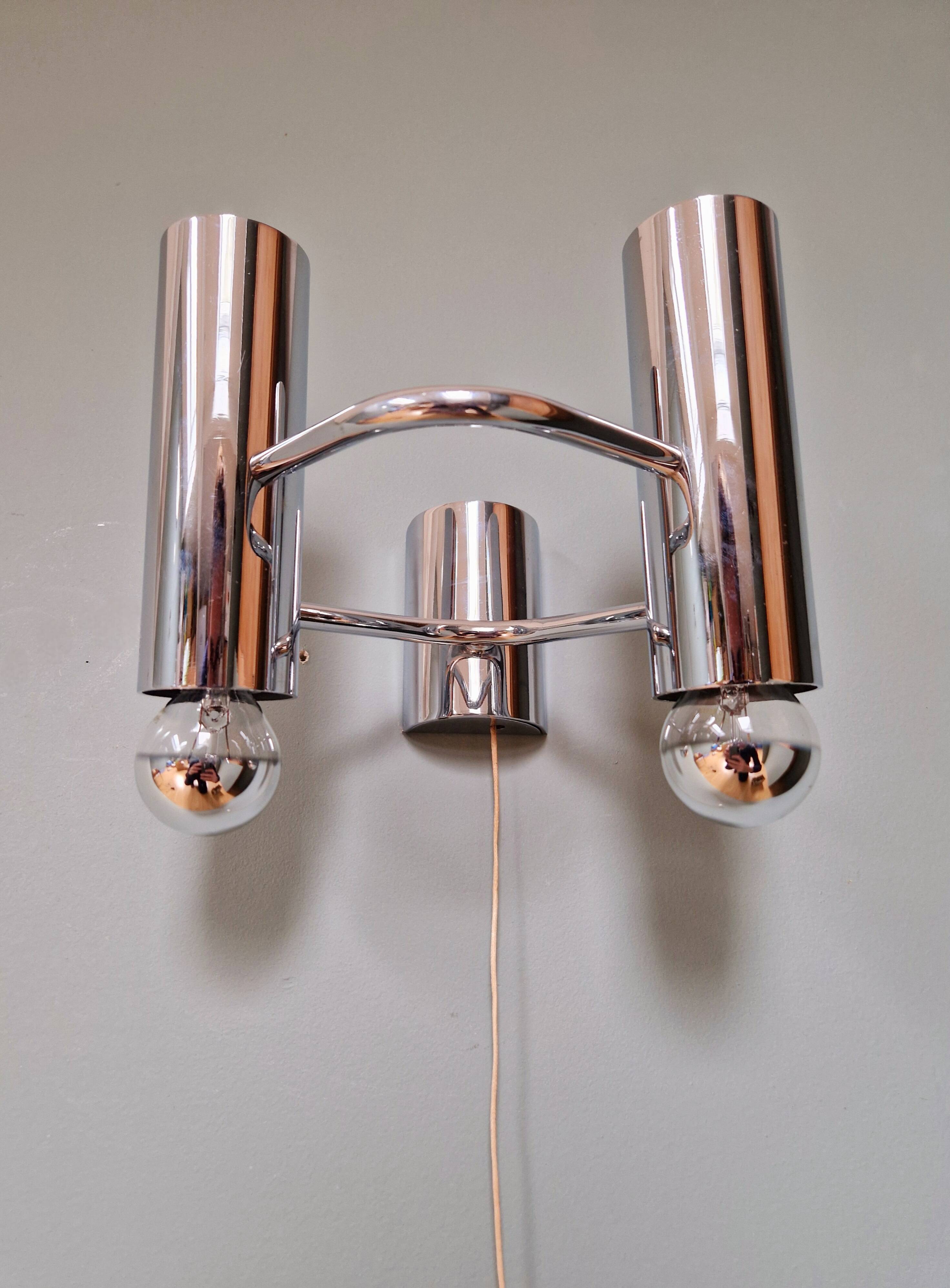 Double wall light in chromed metal, G. SCOLARI, 70s