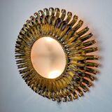 Sun wall lamp by ferro arte, metal and gold leaf, Spain, 1960