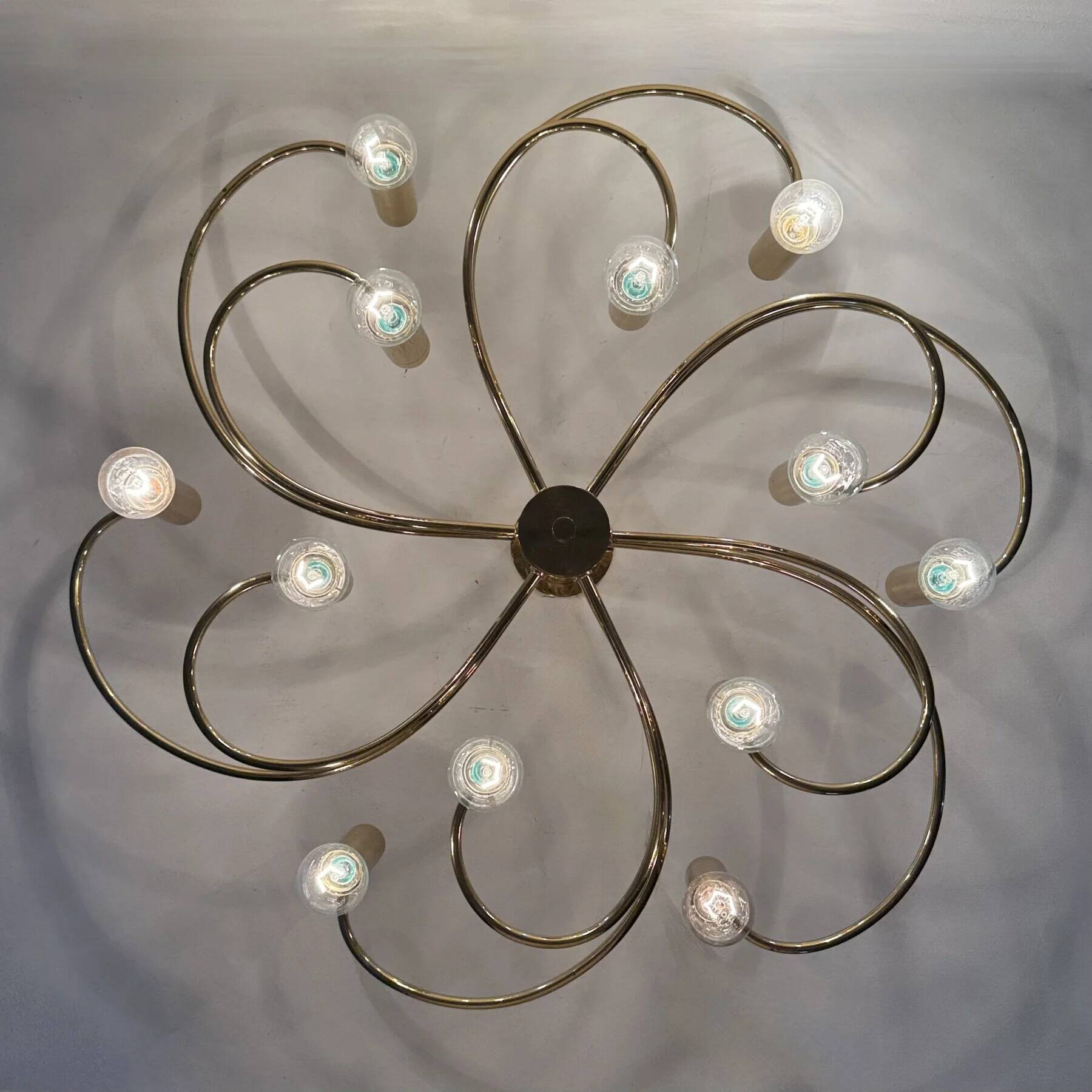 Leola sculptural brass 12-light ceiling or wall flush mount, 1970s