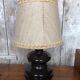 Old Brown Molded Glass Lamp + Beige Lampshade 70's Vintage #A832