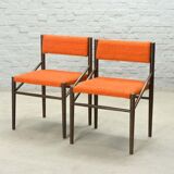 4 Wengé Wooden Dining Chairs with Orange Bouclé Fabric Upholstery 1960s