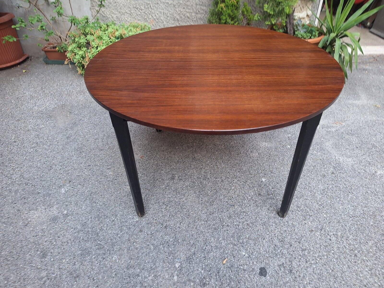 Table à manger en bois avec plateau rond extensible, années 1950