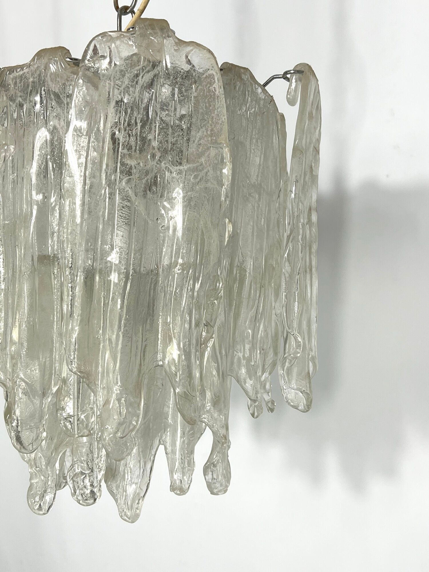 Mazzega Ice glass, pair of vintage murano chandeliers from 70s