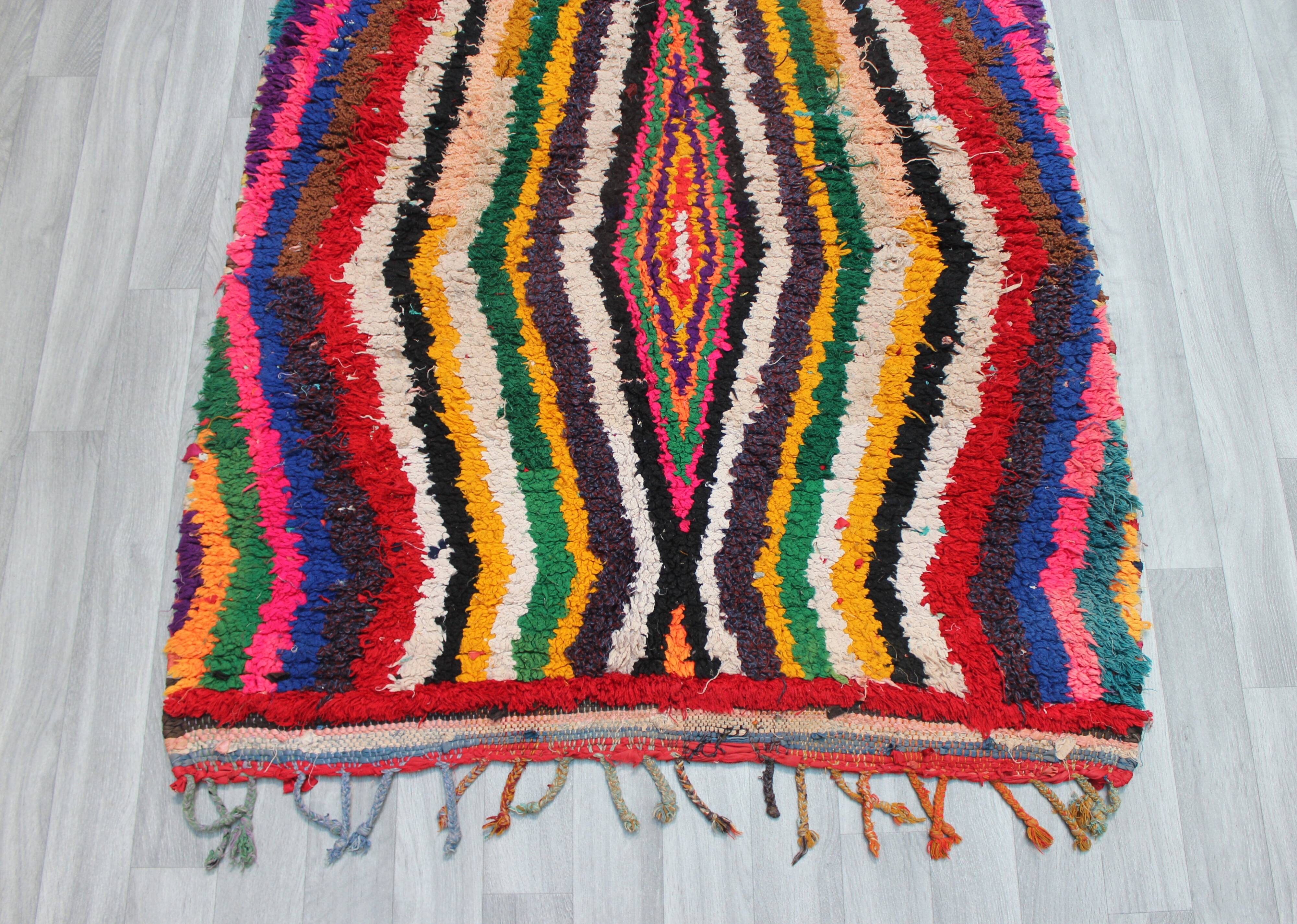 Boucherouite vintage Moroccan rug, Azilal berber area rug