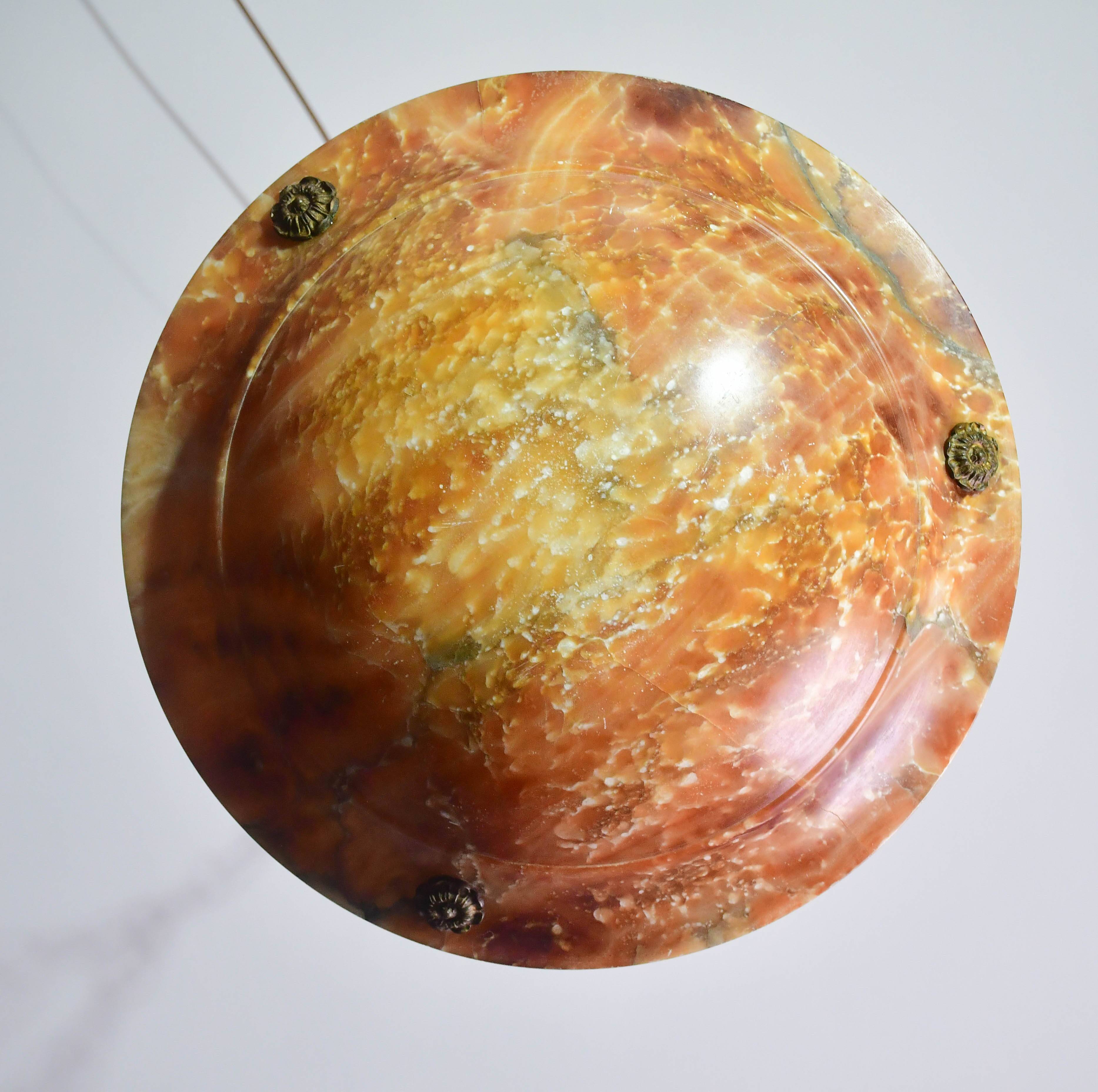 Art Deco great design orange alabaster chandelier, 1940s