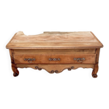 Vintage and rustic TV stand or coffee table in carved raw wood