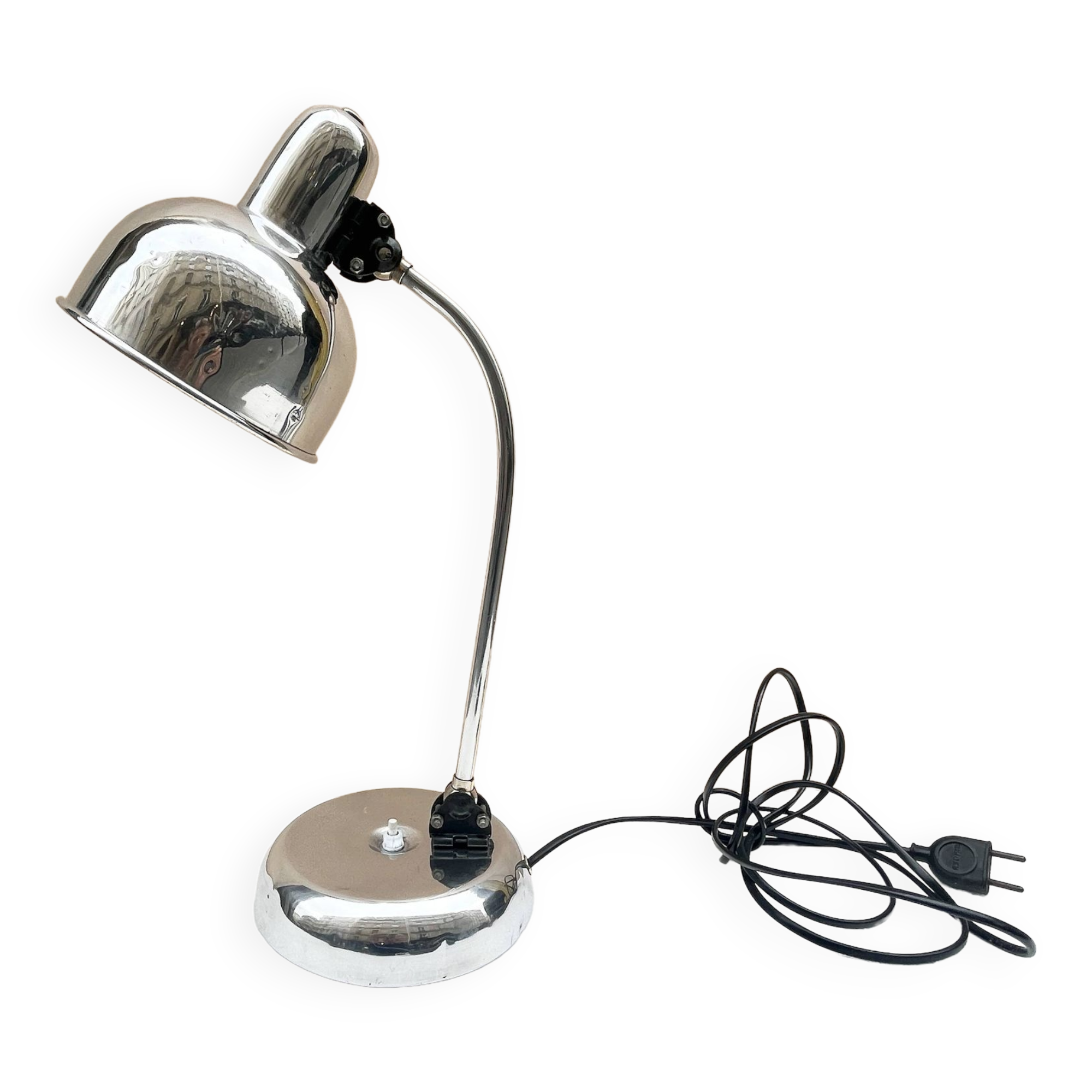 Industrial swan neck desk lamp 1950 in polished metal Bauhaus type
