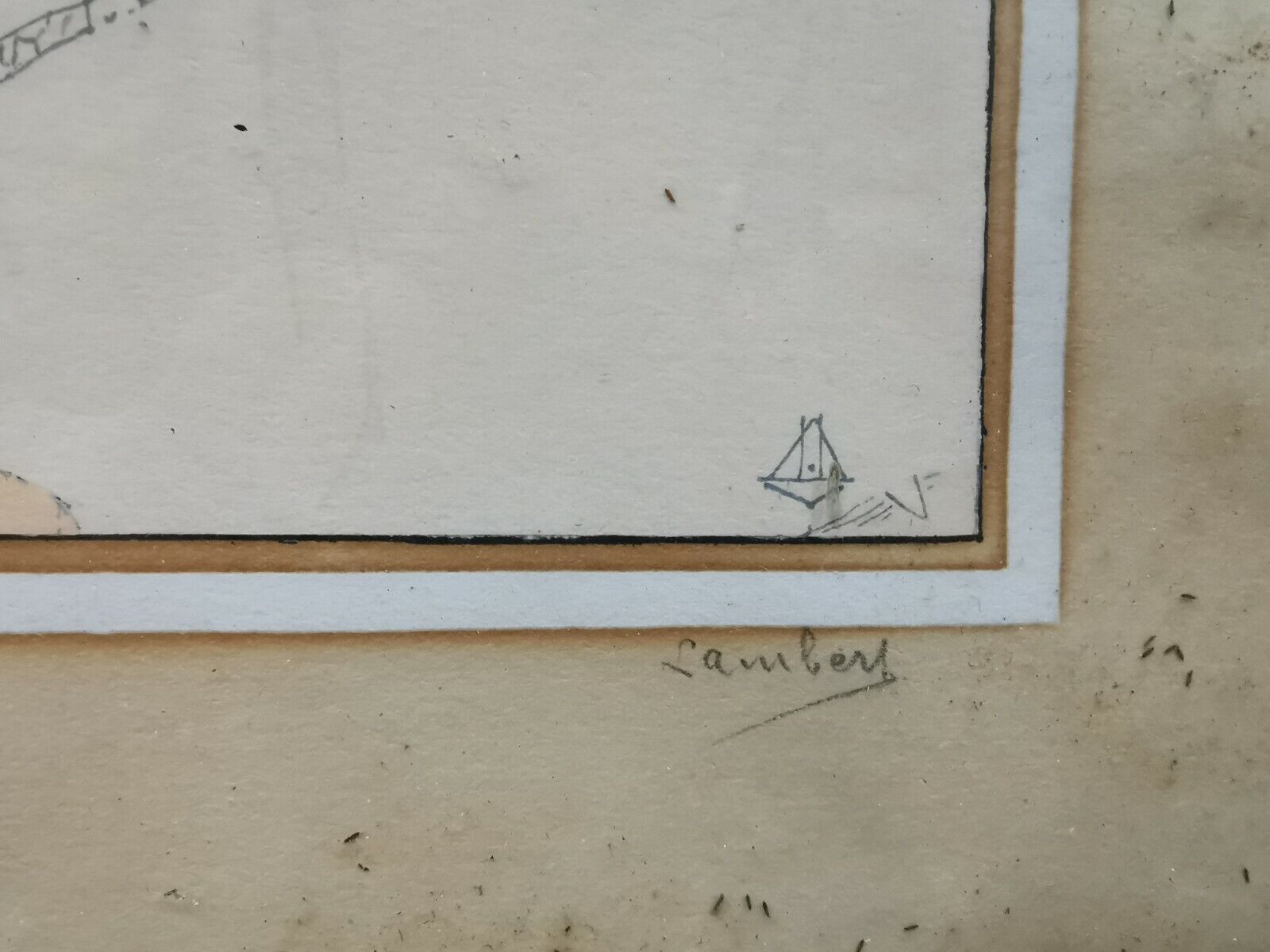 Pair of old frames watercolor drawings signed lamber lambery ? romantic