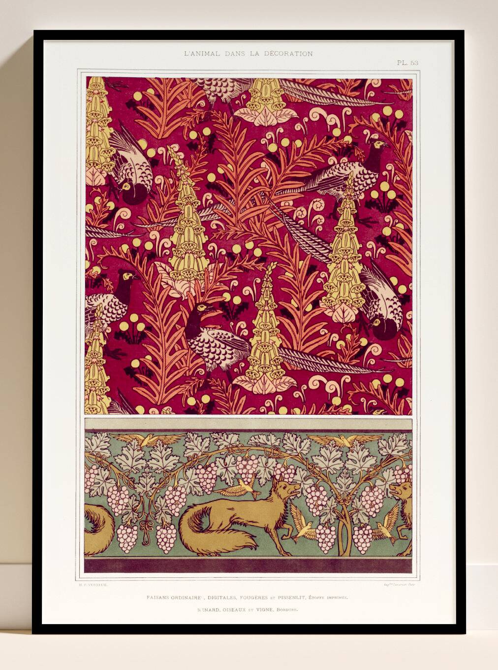 Poster “Ordinary Pheasants and Fox”, after an Art Nouveau lithograph