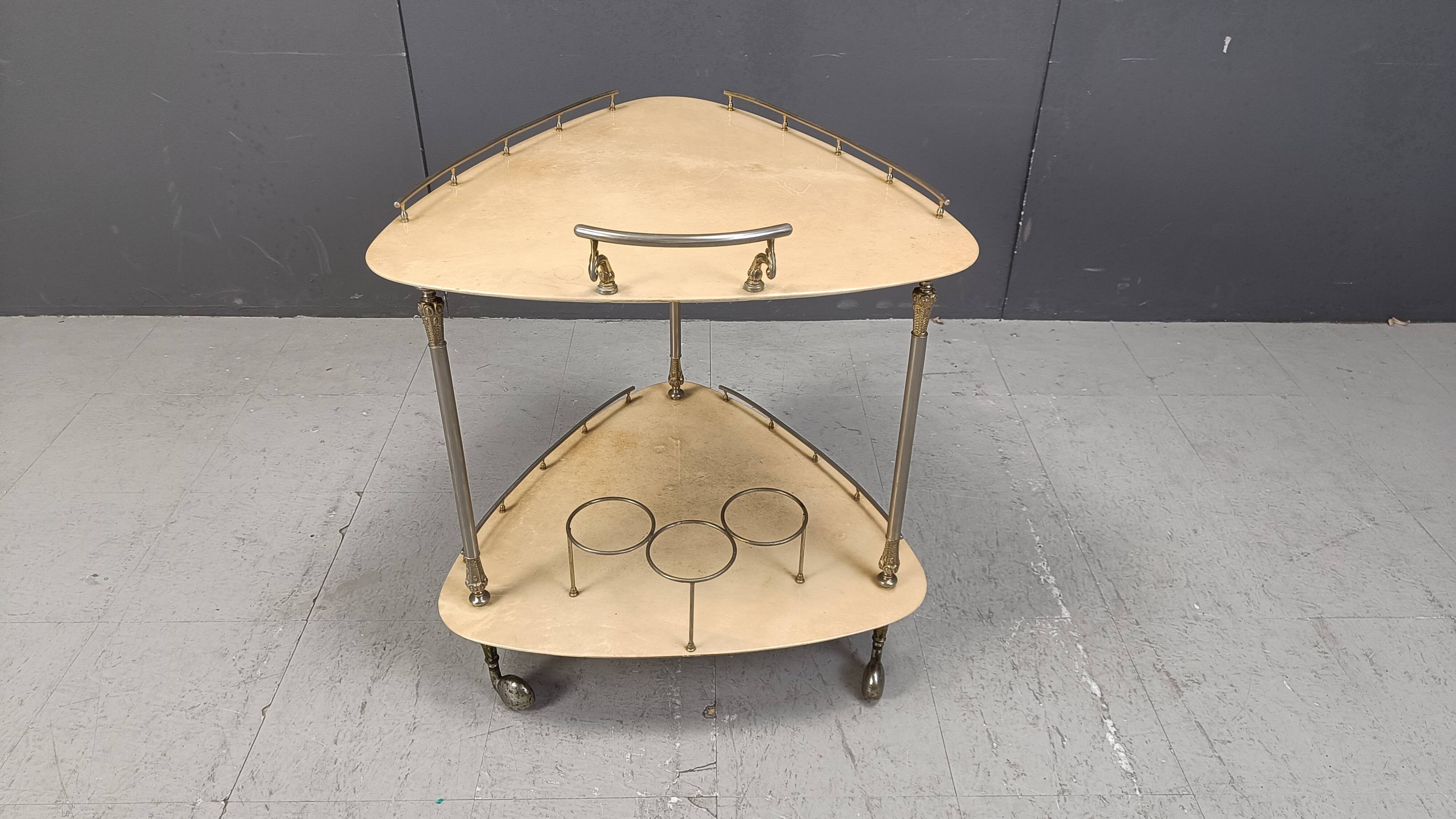Italian Lacquered Goatskin / Parchment Serving Bar Cart by Aldo Tura, 1960s