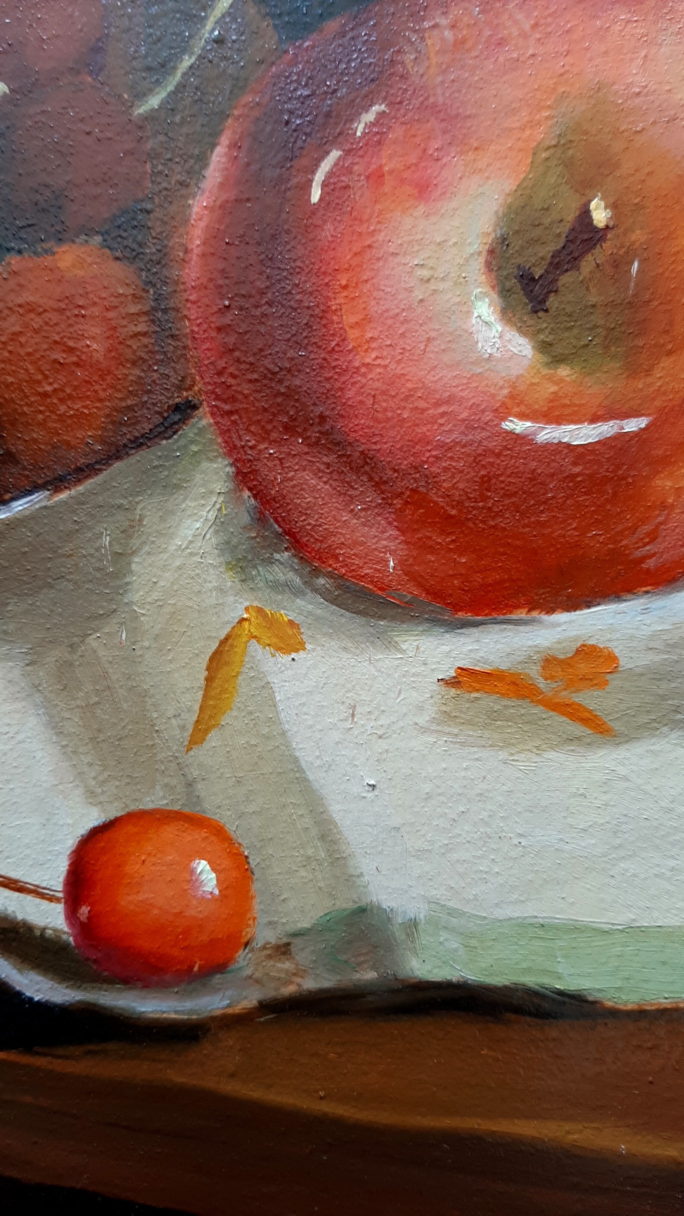 Table Oil Still Life Fruits Cherries Apples and Jug signed***framed***