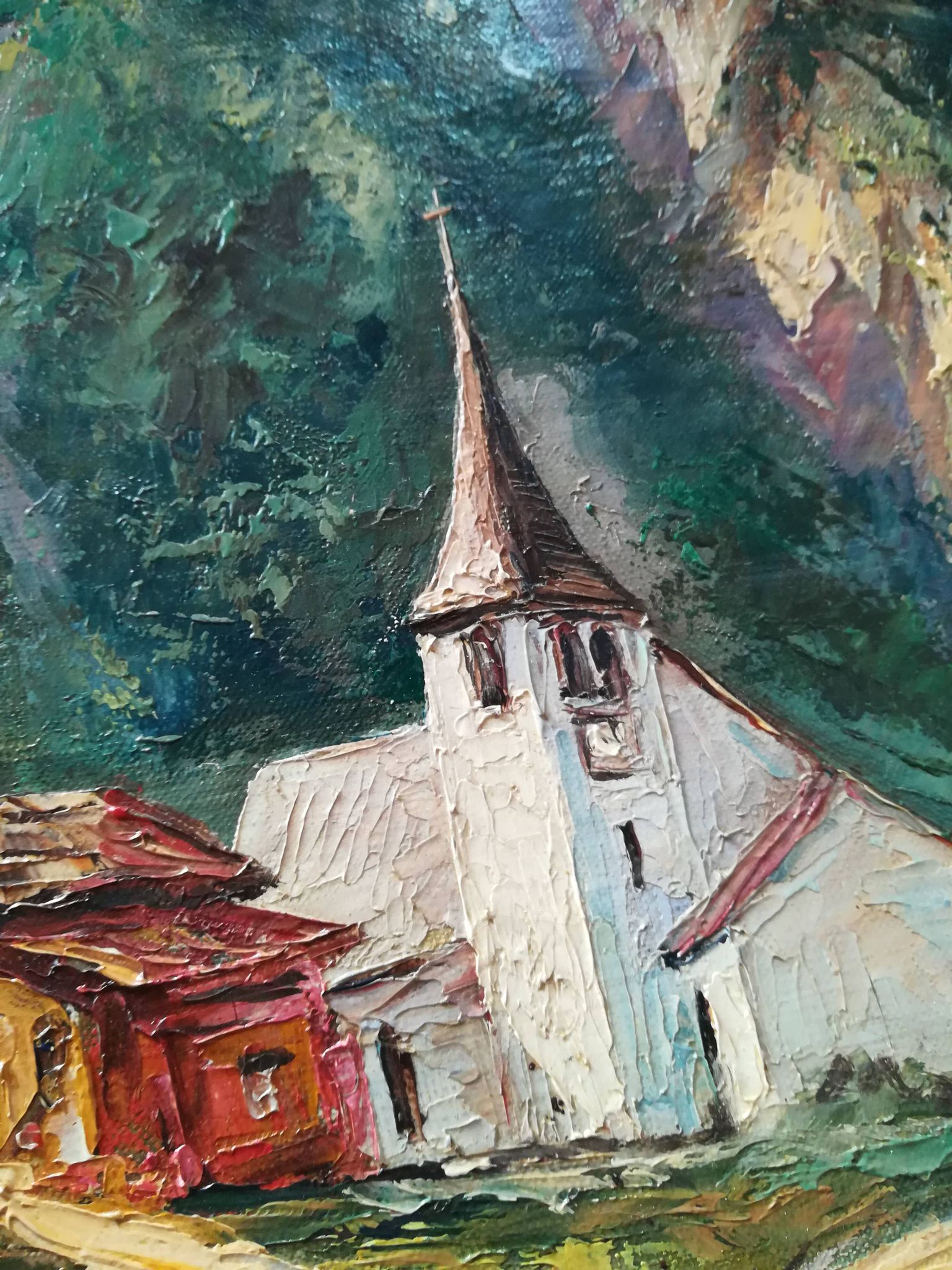 Oil on canvas landscape church of RU Rinaldi 20th century