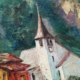Oil on canvas landscape church of RU Rinaldi 20th century