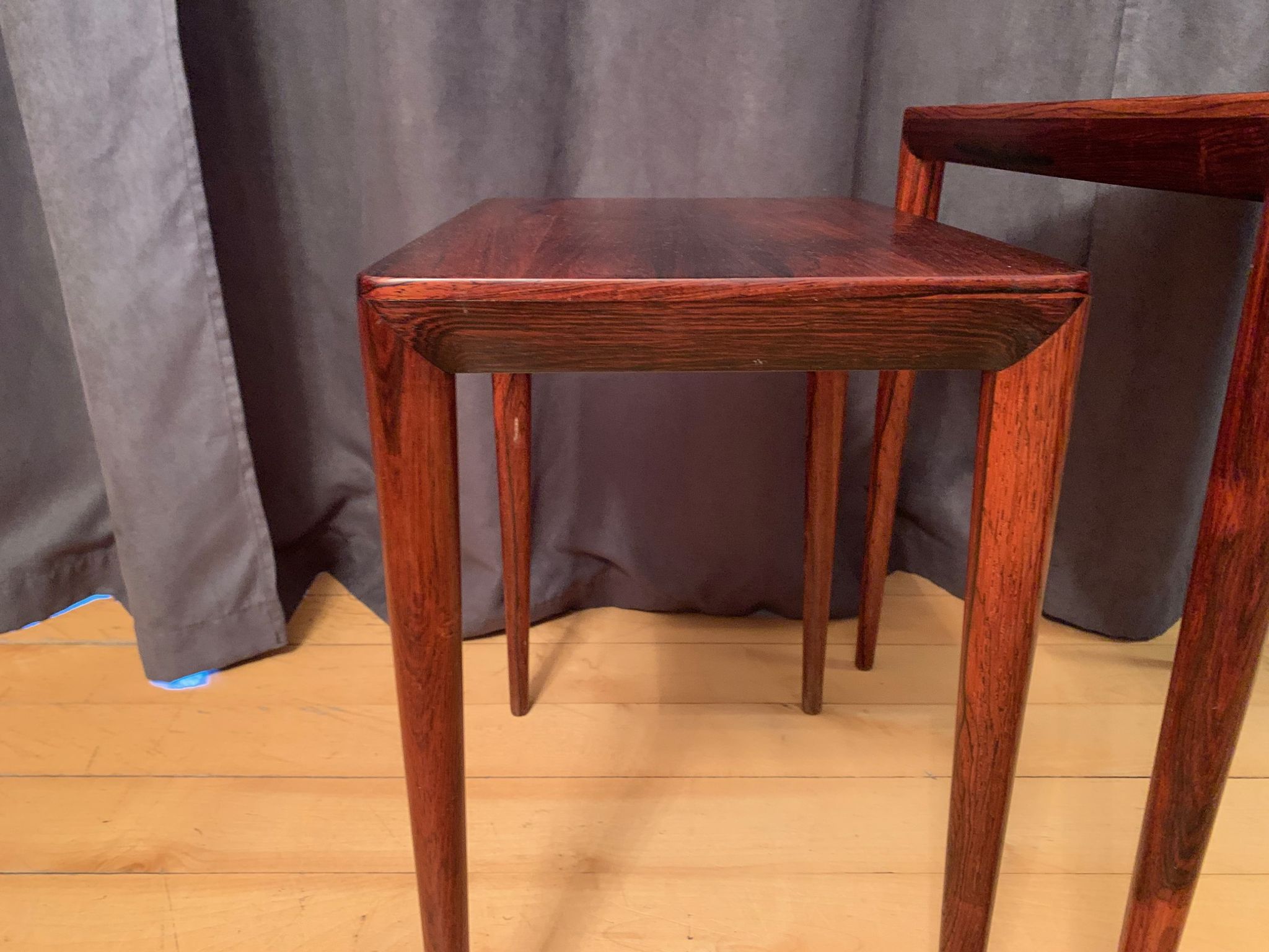 Pair of rosewood tables 64 B, designed by Erik Riisager Hansen, Haslev Møbelsnedkeri, Denmark, 196