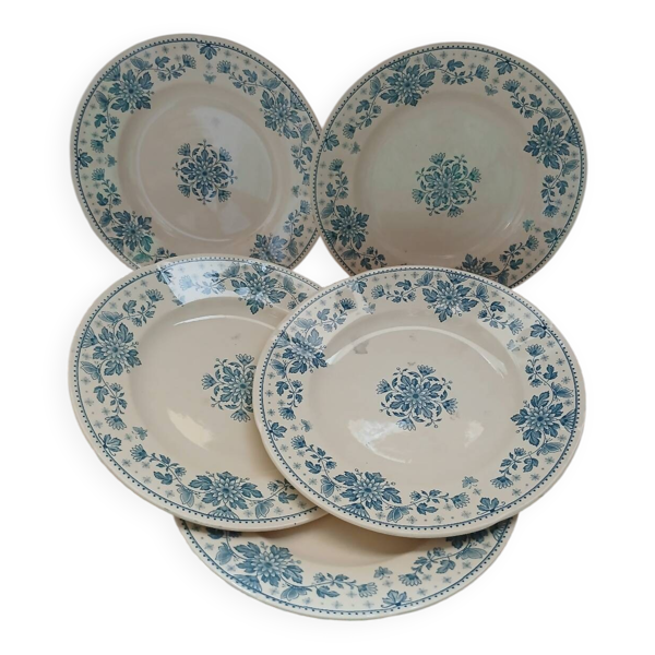 5 assiettes plates anciennes en Terre de fer Sarreguemines