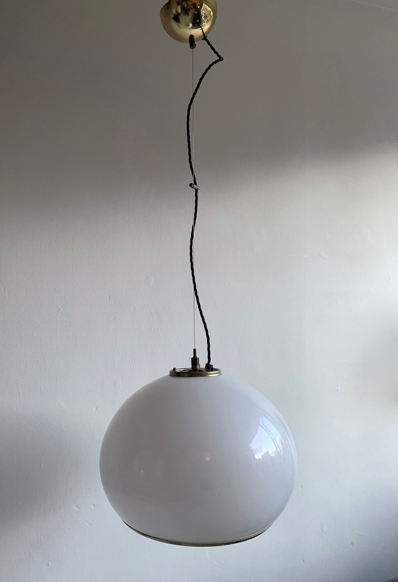 Mid century plastic and brass 'bud' pendant lamp by Guzzini for Meblo, Slovenia, c.1970