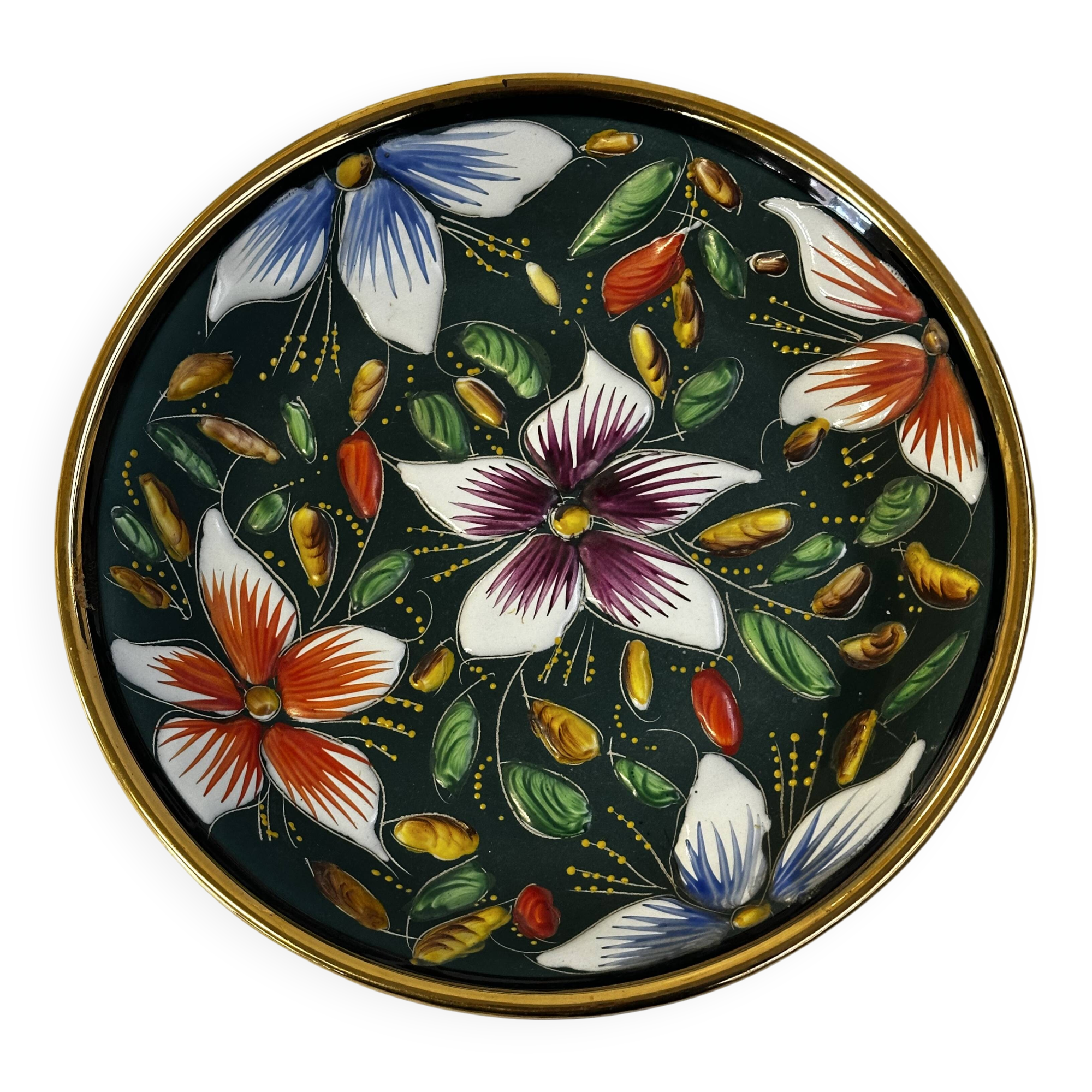 Ceramic and enamel dish with floral decoration by Hubert Béquet