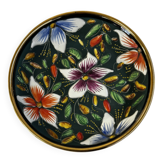 Plat en Céramique et Émaux décor Floral D’ Hubert Béquet