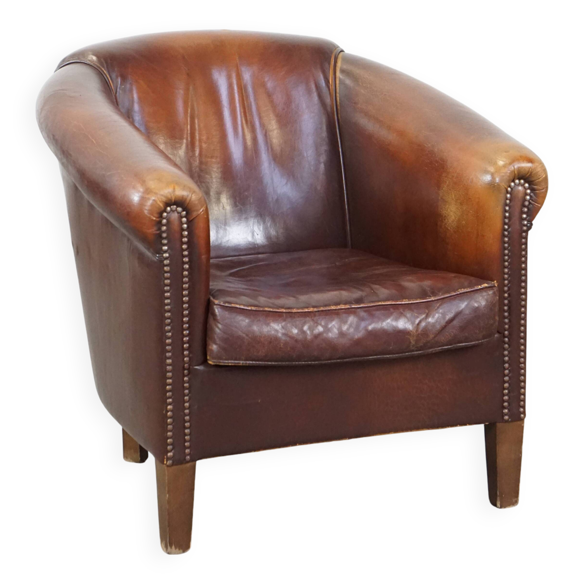 Vintage club armchair made of sheep leather