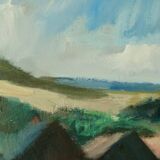 Oil on Swedish canvas "Landscape with Buildings", Valdemar Öberg