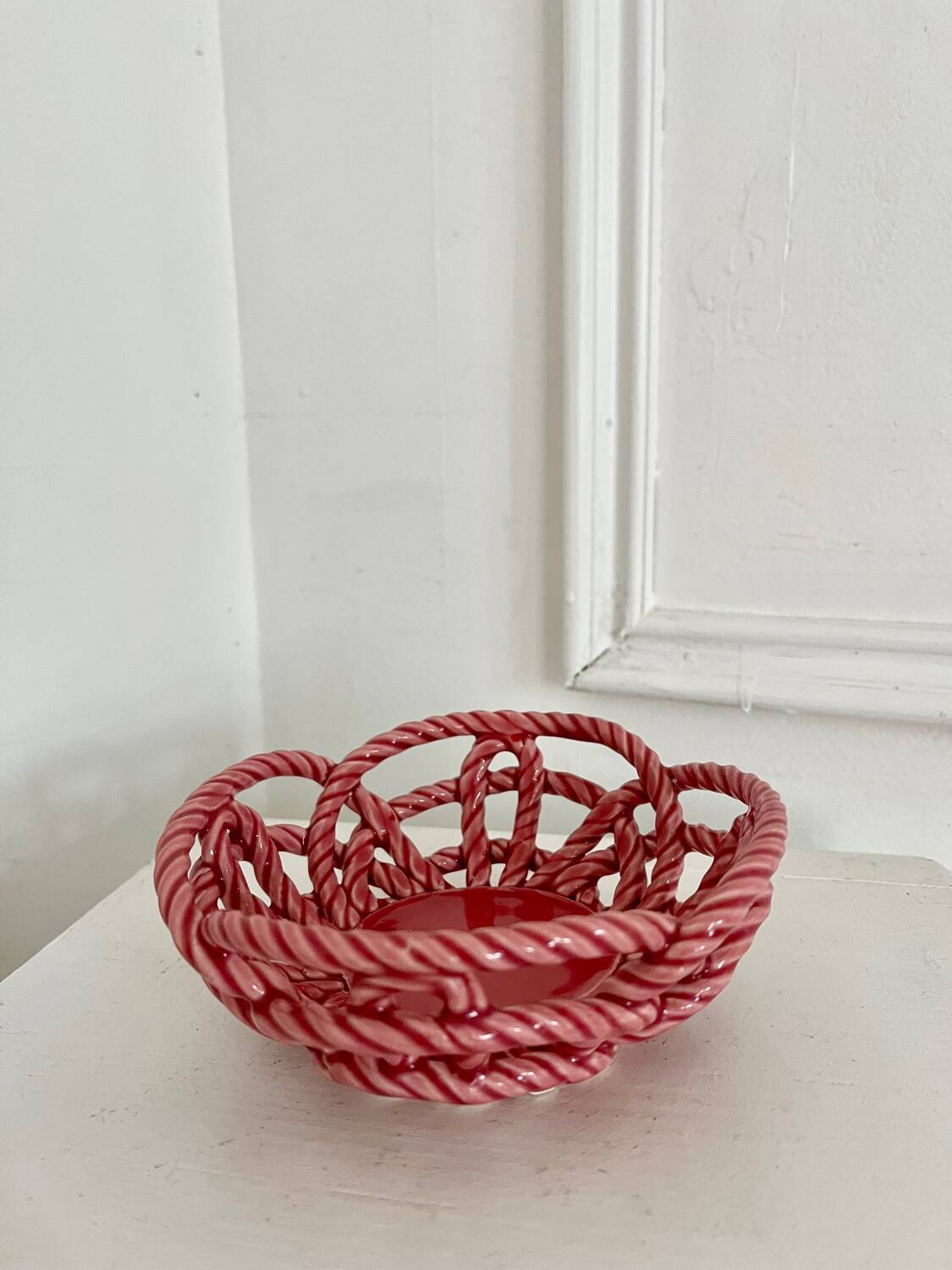 Pink woven ceramic bowl