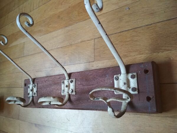 Porte manteau vintage en bois et métal - porte manteau maison de campagne - 3 patères