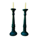 2 vintage duck blue wooden candlesticks