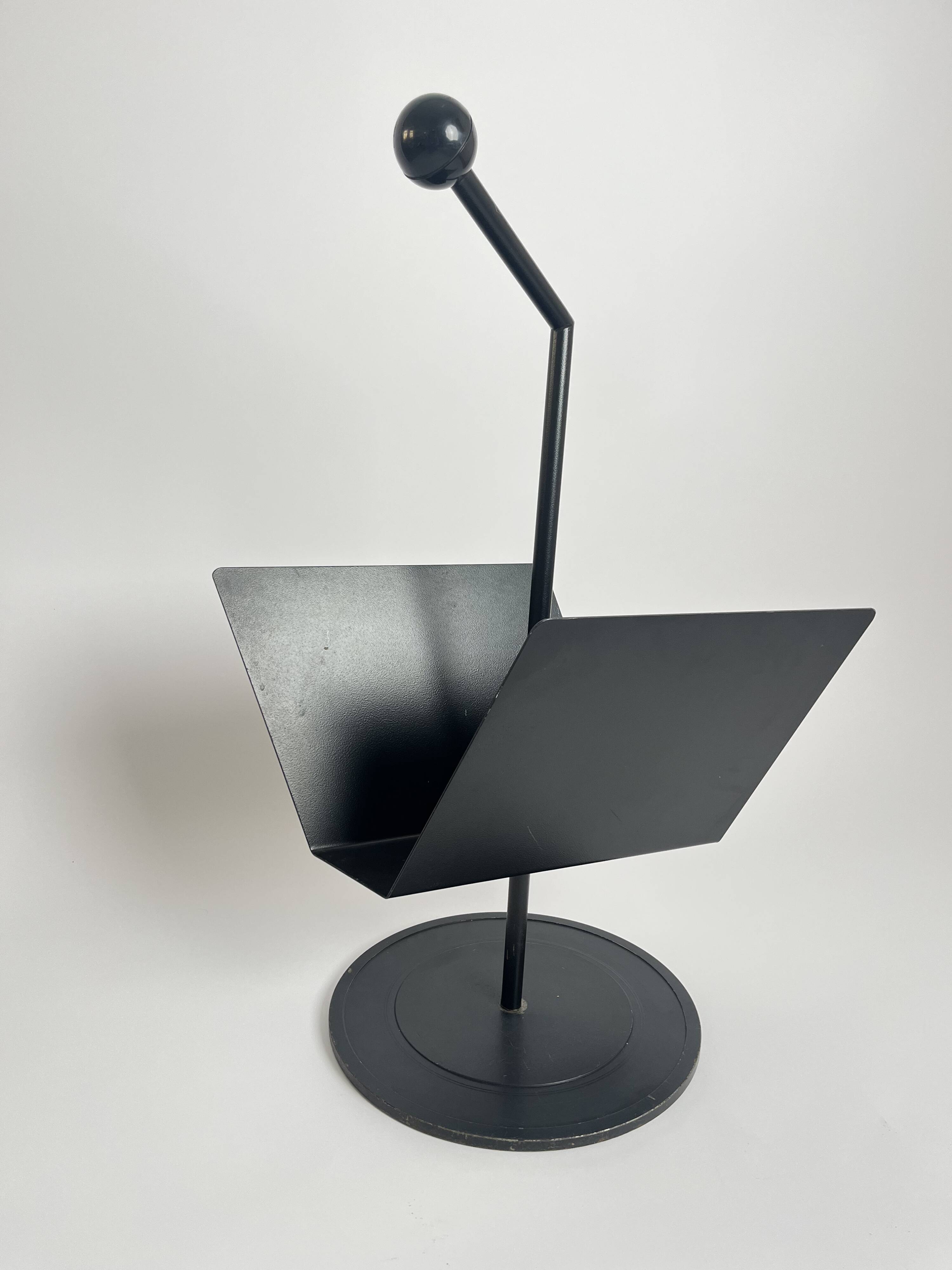 Vintage Postmodernist Black Metal Magazine Rack, Italy, 1980s